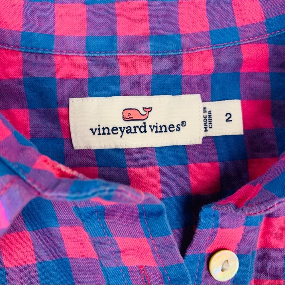 Vineyard Vines Pink Blue Gingham Plaid Long Sleeve - Picture 2 of 2